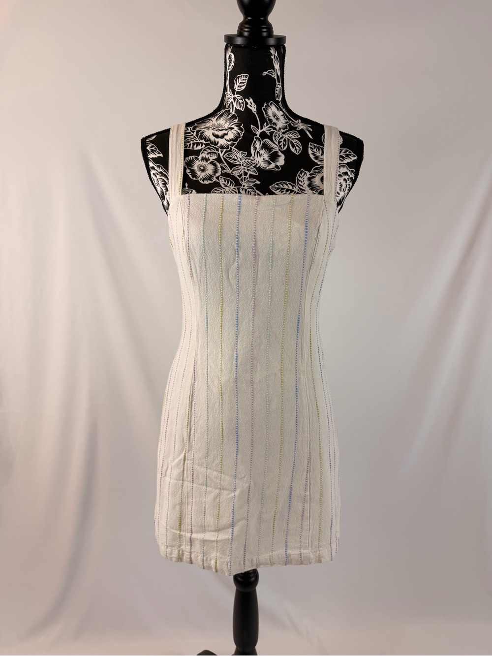 Forever 21 White Sleeveless Striped Mini Dress with Subtle Color Threads